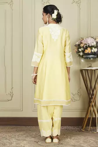 Ryhana lemon yellow a-line short kurta with salwar and dupatta set