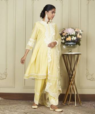 Ryhana lemon yellow a-line short kurta with salwar and dupatta set 3