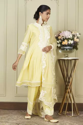 Ryhana lemon yellow a-line short kurta with salwar and dupatta set