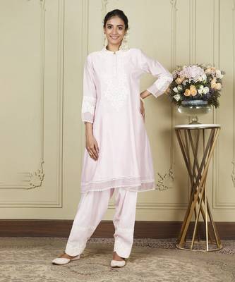 Ryhana pearl blush a-line short kurta with salwar and dupatta set 2