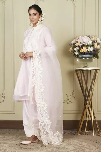 Ryhana pearl blush a-line short kurta with salwar and dupatta set