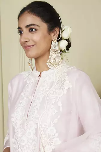 Ryhana pearl blush a-line short kurta with salwar and dupatta set