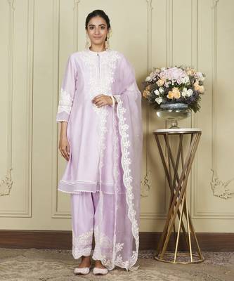 Ruzena periwinkle a-line short kurta with salwar and dupatta set 1