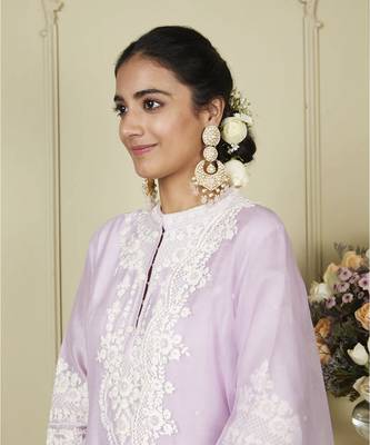 Ruzena periwinkle a-line short kurta with salwar and dupatta set 2