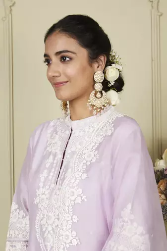 Ruzena periwinkle a-line short kurta with salwar and dupatta set