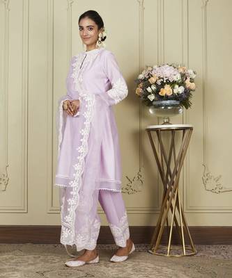 Ruzena periwinkle a-line short kurta with salwar and dupatta set 3