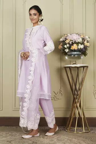 Ruzena periwinkle a-line short kurta with salwar and dupatta set