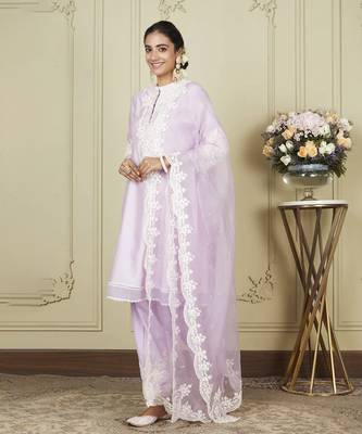 Ruzena periwinkle a-line short kurta with salwar and dupatta set 4