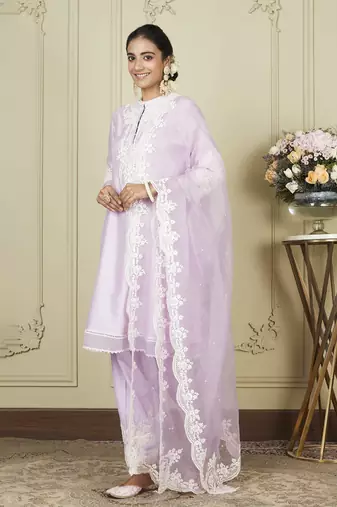 Ruzena periwinkle a-line short kurta with salwar and dupatta set