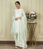 Ruzena frosty green a-line short kurta with salwar and dupatta set