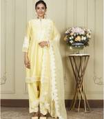 Ruzena lemon yellow a-line short kurta with salwar and dupatta set