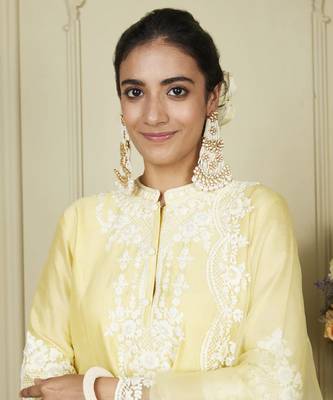 Ruzena lemon yellow a-line short kurta with salwar and dupatta set 2