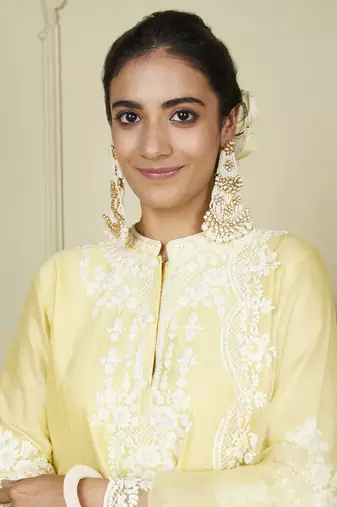 Ruzena lemon yellow a-line short kurta with salwar and dupatta set