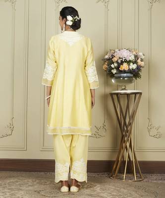 Ruzena lemon yellow a-line short kurta with salwar and dupatta set 3