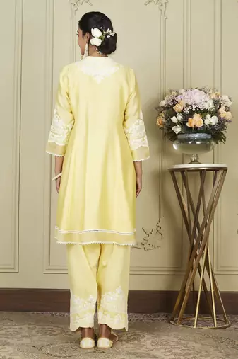 Ruzena lemon yellow a-line short kurta with salwar and dupatta set