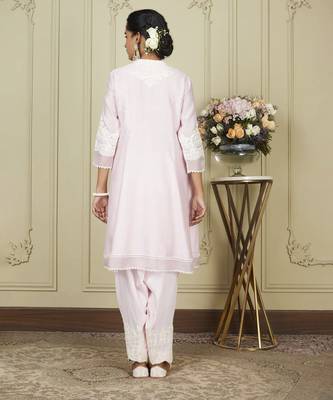 Ruzena pearl blush a-line short kurta with salwar and dupatta set 2