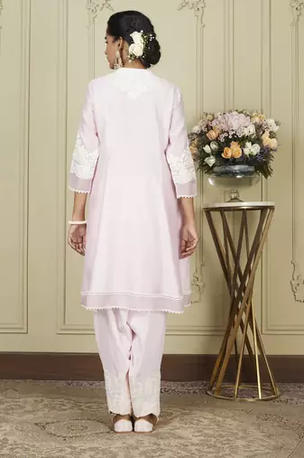 Ruzena pearl blush a-line short kurta with salwar and dupatta set