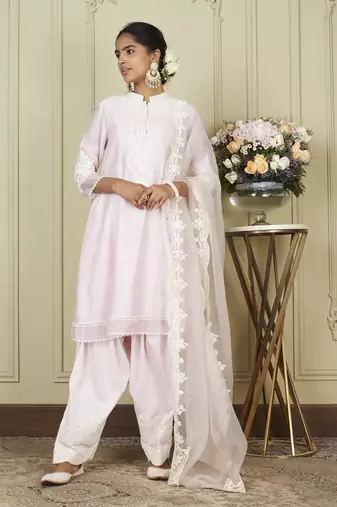 Ruzena pearl blush a-line short kurta with salwar and dupatta set