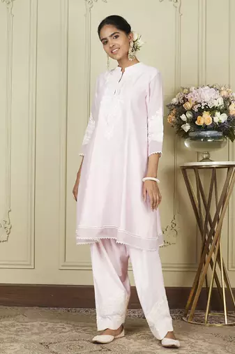 Ruzena pearl blush a-line short kurta with salwar and dupatta set