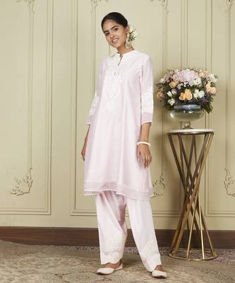 Ruzena pearl blush a-line short kurta with salwar and dupatta set 5
