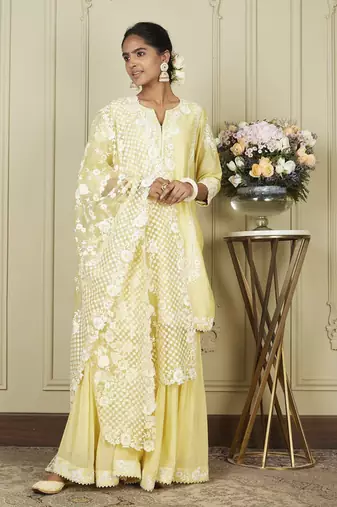 Nargis lemon yellow short kurta with garara and dupatta set