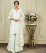 Nargis frosty green short kurta with garara and dupatta set