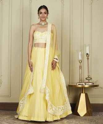 Samrina Lemon Yellow Lehenga With Blouse And Dupatta Set 1