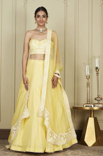 Samrina Lemon Yellow Lehenga With Blouse And Dupatta Set