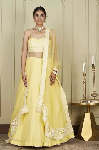 Samrina Lemon Yellow Lehenga With Blouse And Dupatta Set