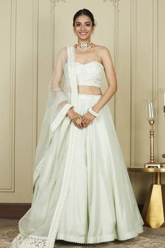 Sanaira Frosty Green Lehenga With Blouse And Dupatta Set