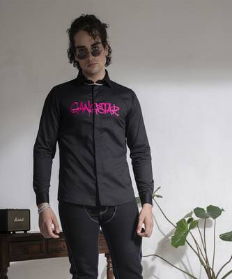 Men   s black printed cotton shirt 1