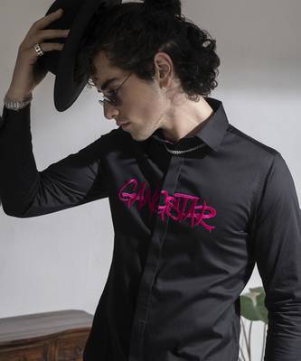 Men   s black printed cotton shirt 3