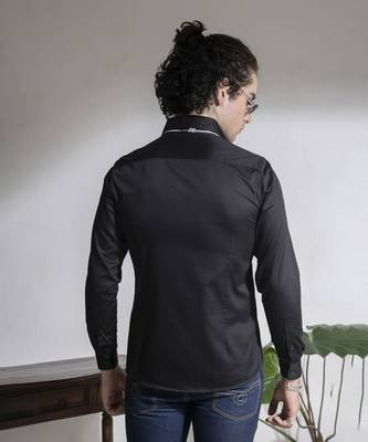 Men   s black printed cotton shirt 4