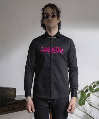 Men   s black printed cotton shirt 5