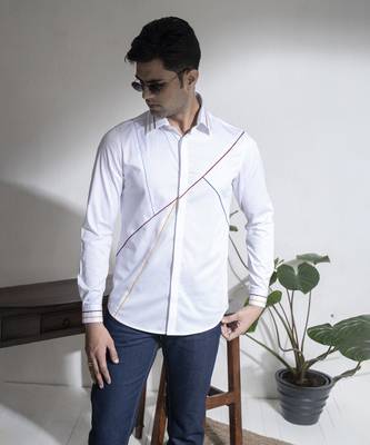 Men   s White plain cotton shirt 1