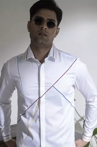 Men   s White plain cotton shirt