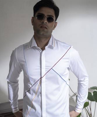 Men   s White plain cotton shirt 3