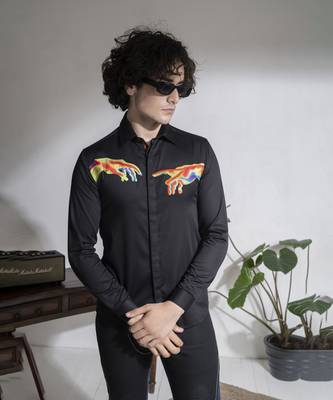 Black printed cotton men's shirt 1
