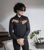 Black printed cotton men's shirt
