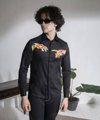 Black printed cotton men's shirt 3