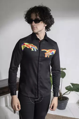 Black printed cotton men's shirt