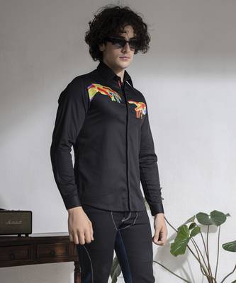 Black printed cotton men's shirt 4