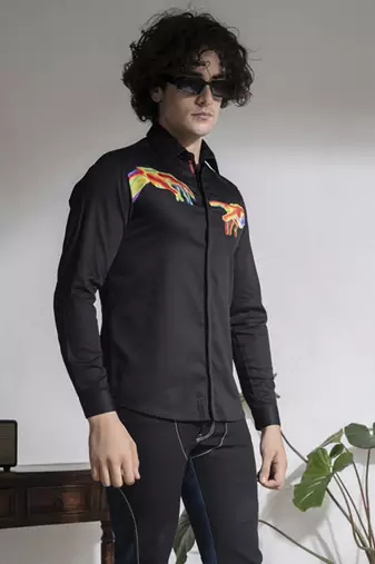 Black printed cotton men's shirt