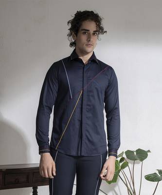 Men   s blue plain cotton shirt 1