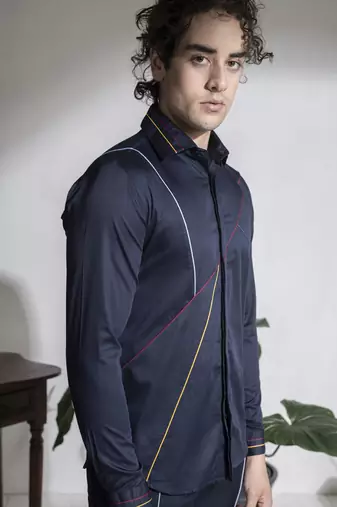 Men   s blue plain cotton shirt