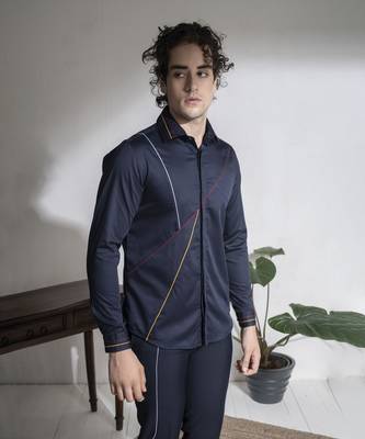 Men   s blue plain cotton shirt 4