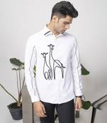 White cotton men's shirt with giraffe Print