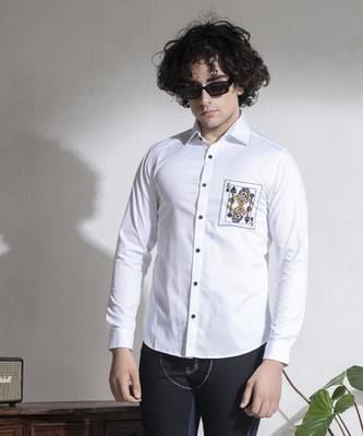 White plain cotton men's shirt with black buttons 1