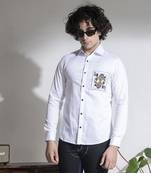 White plain cotton men's shirt with black buttons
