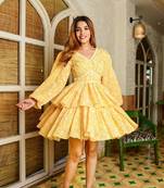 Yellow cotton  short printed yellow dress